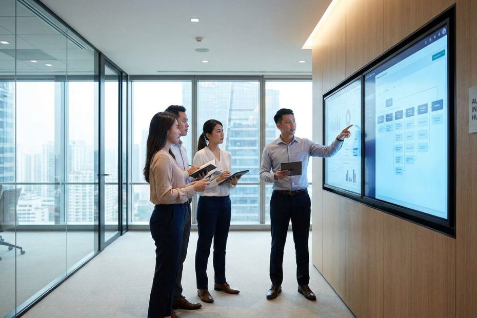 Audit team reviewing analytics dashboards for a tech-driven audit